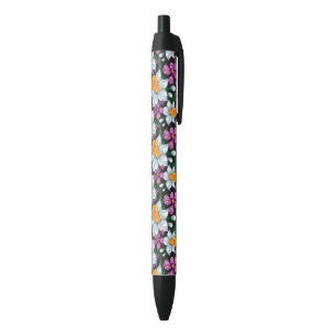 Stylo Noir Motif d'élégance avec les fleurs 2 de narcisse