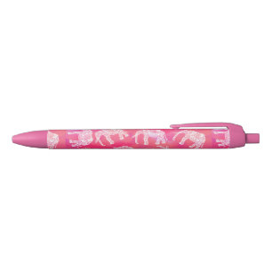 Stylo Noir motif d'éléphant tribal coloré rose girly