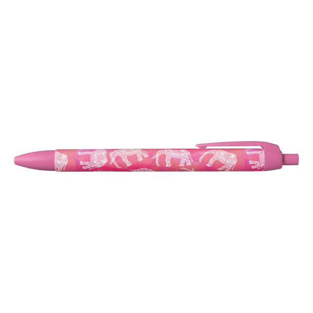 Stylo Noir motif d'éléphant tribal coloré rose girly (Haut)