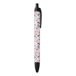 Stylo Noir motif des chats et des fleurs