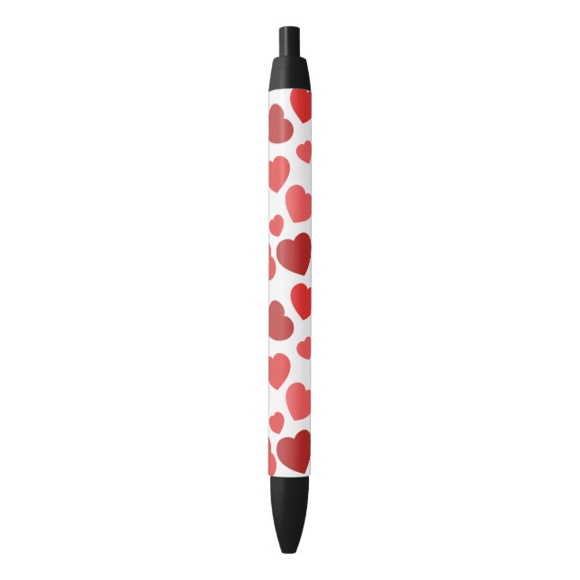 Stylo Noir Motif Des Coeurs, Coeurs Rouges, Motif Des Coeurs (devant Vertical)