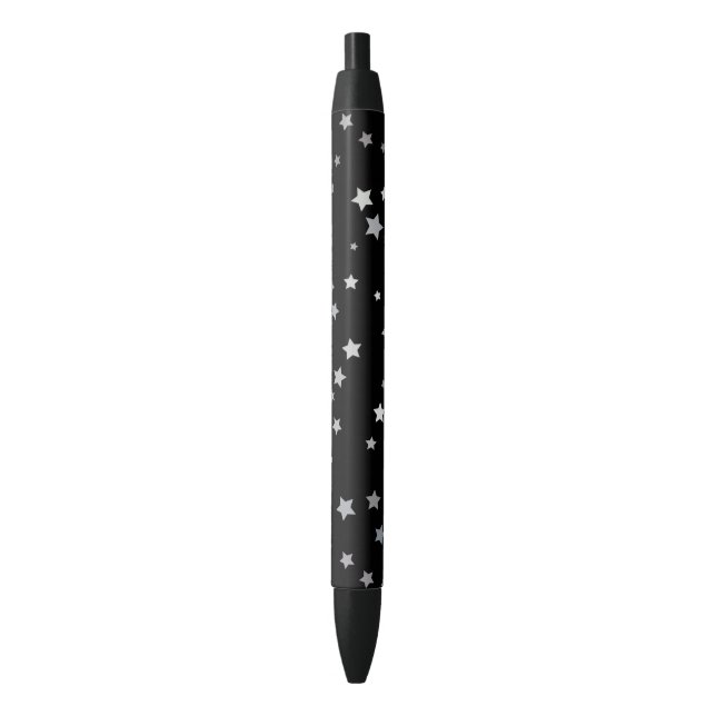 Stylo Noir Motif des étoiles d'argent mignonnes | Toute coule (devant Vertical)