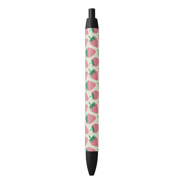 Stylo Noir Motif d'été fraise rose (devant Vertical)
