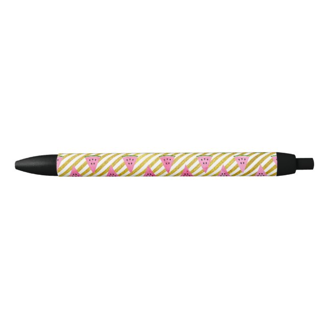 Stylo Noir Motif d'été Pink Watermelon et Yellow Strip (Devant)