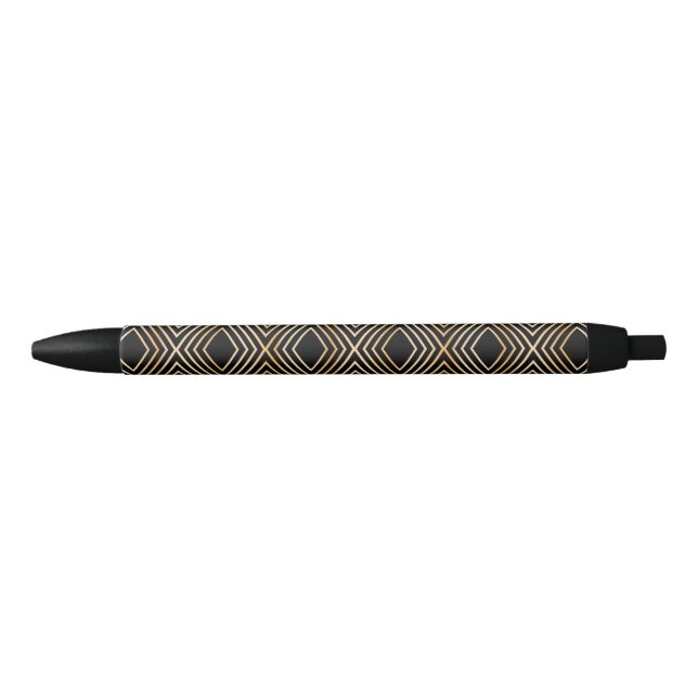 Stylo Noir Motif Diamant noir et or (Devant)