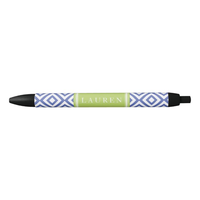 Stylo Noir Motif Diamants bleus et verts (Devant)