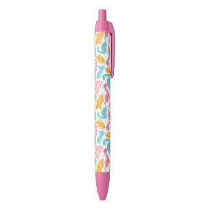 Stylo Noir Motif Dinosaur rose et Turquoise