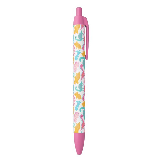 Stylo Noir Motif Dinosaur rose et Turquoise (Bas (Vertical))