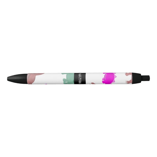 Stylo Noir Motif Dinosaure coloré (Devant)