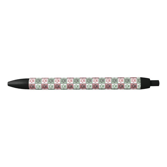 Stylo Noir Motif Empreinte de patte À damiers chien rouge et  (Devant)
