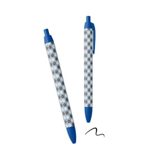Stylo Noir Motif Empreinte de Patte Argent Bleu