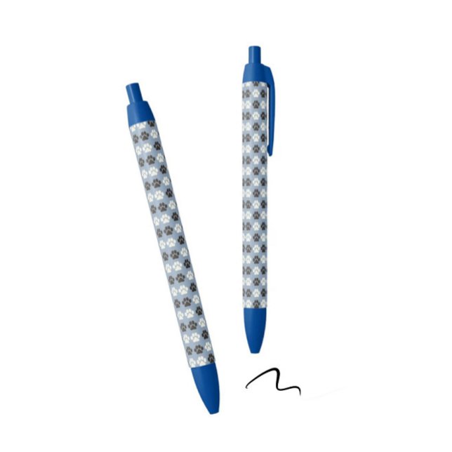 Stylo Noir Motif Empreinte de Patte Argent Bleu (Créateur téléchargé)