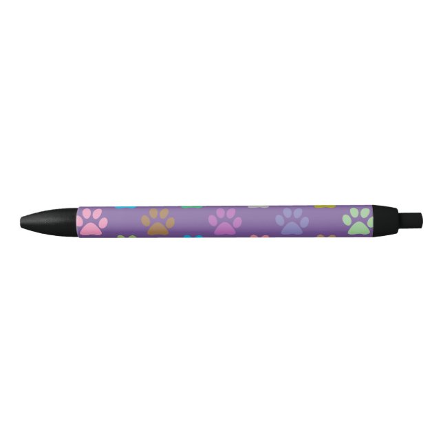Stylo Noir Motif empreinte de patte coloré (Devant)