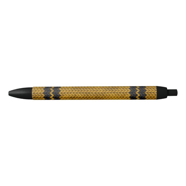Stylo Noir Motif en bande à l'aspect knit jaune (Devant)
