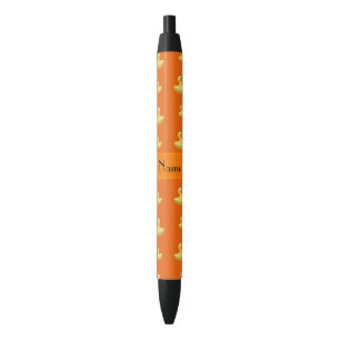 Stylo Noir Motif en caoutchouc orange nommé personnalisé de