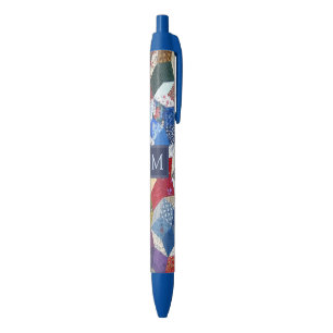Stylo Noir Motif Étoiles Patchwork Découpage Monogramme