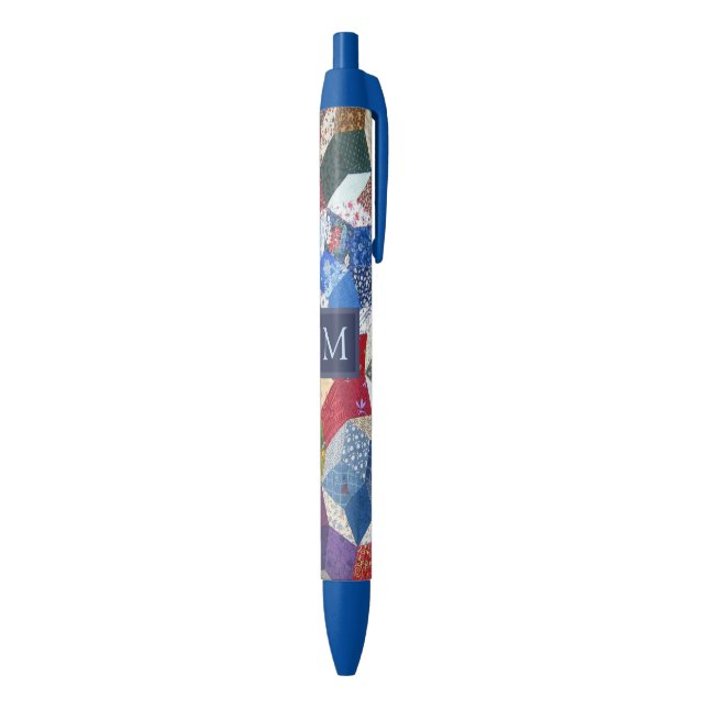 Stylo Noir Motif Étoiles Patchwork Découpage Monogramme (Bas (Vertical))