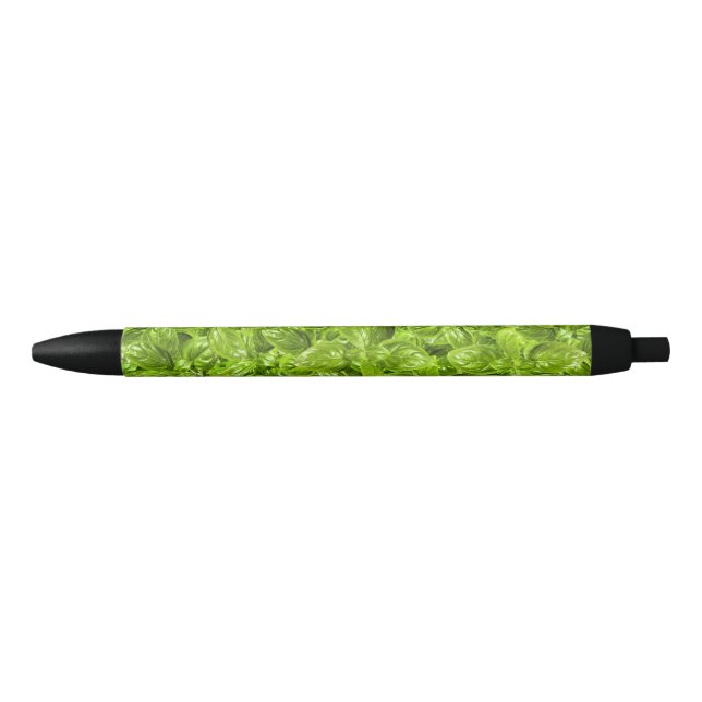Stylo Noir Motif Feuille Basil (Devant)