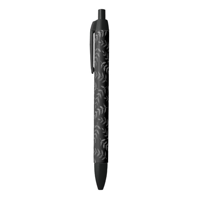 Stylo Noir Motif feuille gris sur noir (Haut (Vertical))
