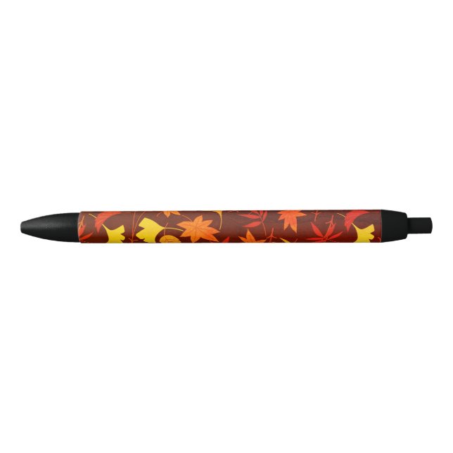 Stylo Noir Motif Feuilles d'automne (Devant)