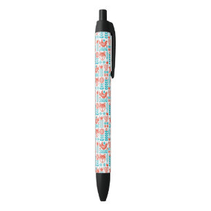 Stylo Noir Motif finlandais d'art populaire de Fox et