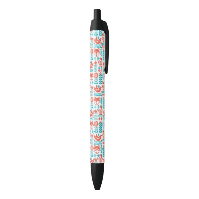 Stylo Noir Motif finlandais d'art populaire de Fox et (Bas (Vertical))