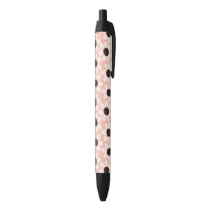 Stylo Noir Motif Fleur Rose Cute
