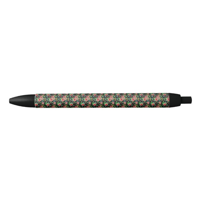 Stylo Noir Motif Fleurs Rose Floral-235 (Devant)