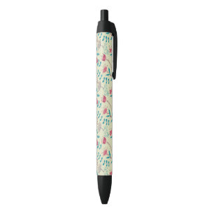 Stylo Noir Motif floral avec des chats de bande dessinée