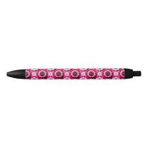 Stylo Noir Motif floral avec lotus rose et blanc vibrant