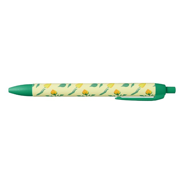Stylo Noir Motif floral avec rose jaune et fleurs de tulipe (Bas)