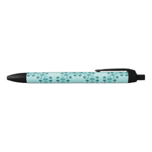 Stylo Noir Motif floral, bleu Turquoise