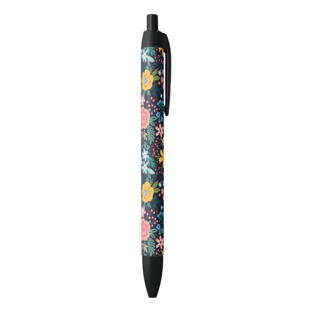 Stylo Noir Motif floral coloré mignon (Bas (Vertical))