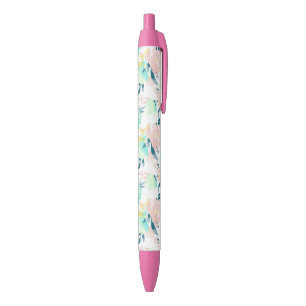 Stylo Noir Motif floral d'aquarelle