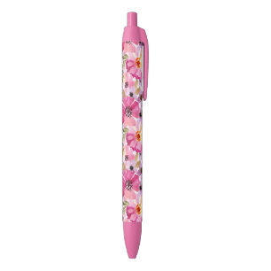 Stylo Noir Motif floral d'aquarelle d'été