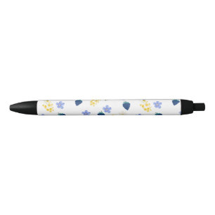 Stylo Noir Motif floral de fleurs sauvages et de mûres