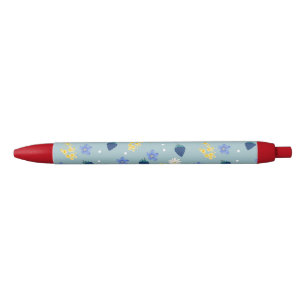 Stylo Noir Motif floral de fleurs sauvages et de mûres