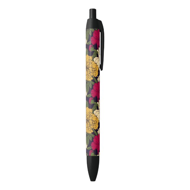 Stylo Noir Motif floral élégant (Bas (Vertical))