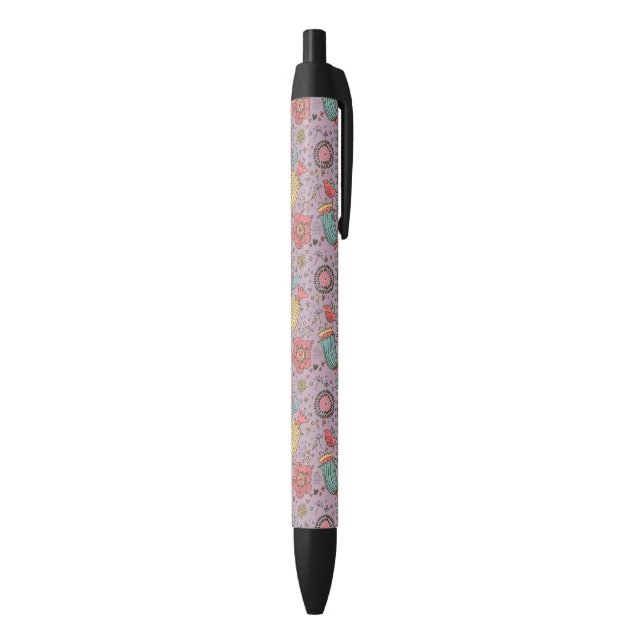 Stylo Noir Motif floral élégant avec des fleurs (Bas (Vertical))