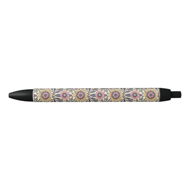 Stylo Noir Motif Floral rose et bleu sans joint (Devant)