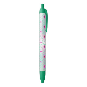 Stylo Noir Motif floral rose et vert