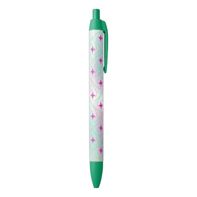 Stylo Noir Motif floral rose et vert (Bas (Vertical))