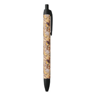 Stylo Noir Motif floral tropical avec le tigre