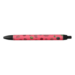 Stylo Noir Motif framboise