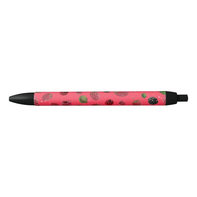 Stylo Noir Motif framboise (Devant)