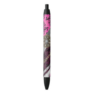 Stylo Noir Motif fuchsia assez girly personnalisé de damass