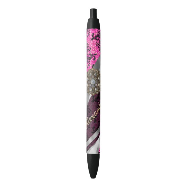 Stylo Noir Motif fuchsia assez girly personnalisé de damassé (devant Vertical)