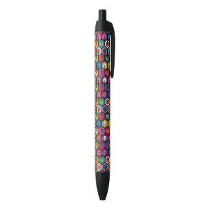 Stylo Noir Motif géométrique coloré avec des hexagones