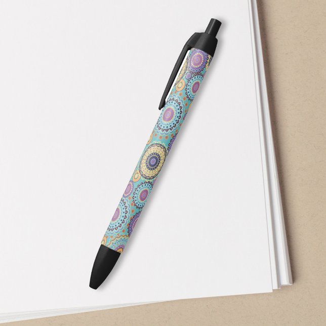 Stylo Noir Motif géométrique turquoise chic moderne élégant (Modern chic pattern pen)