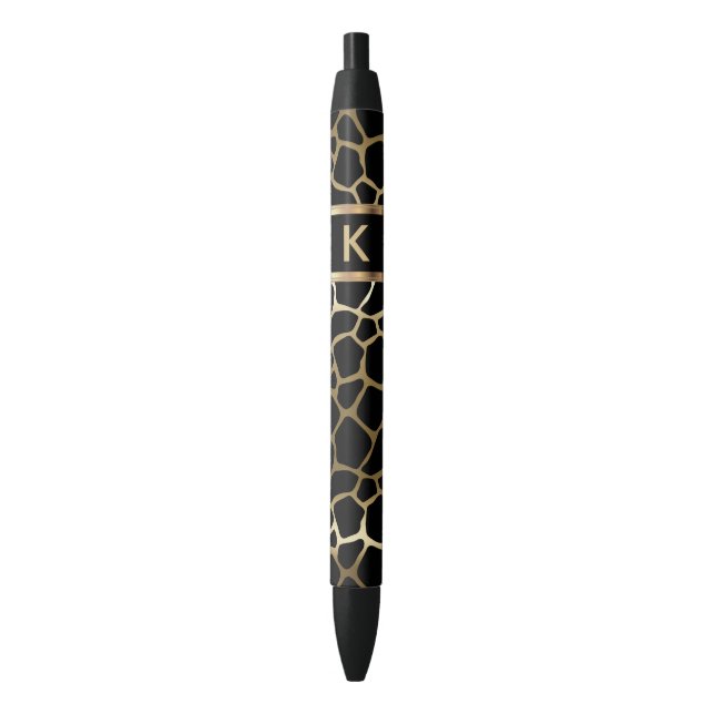 Stylo Noir Motif girafe noir et or Monogram (devant Vertical)